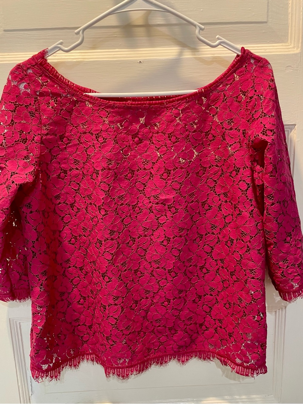 Anthropologie Bright Fuchsia Lace Boatneck Blouse, Size Small